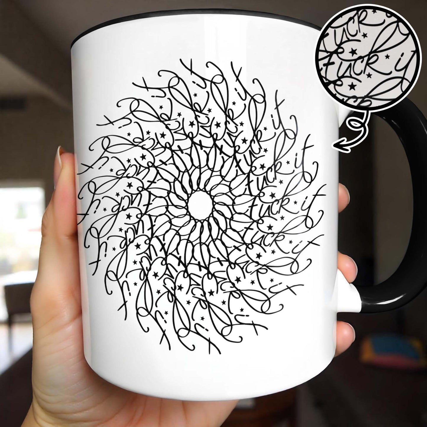Intricate Floral Mandala Design Mug - Personalized Custom Accent Mug - FAM359_AMUG