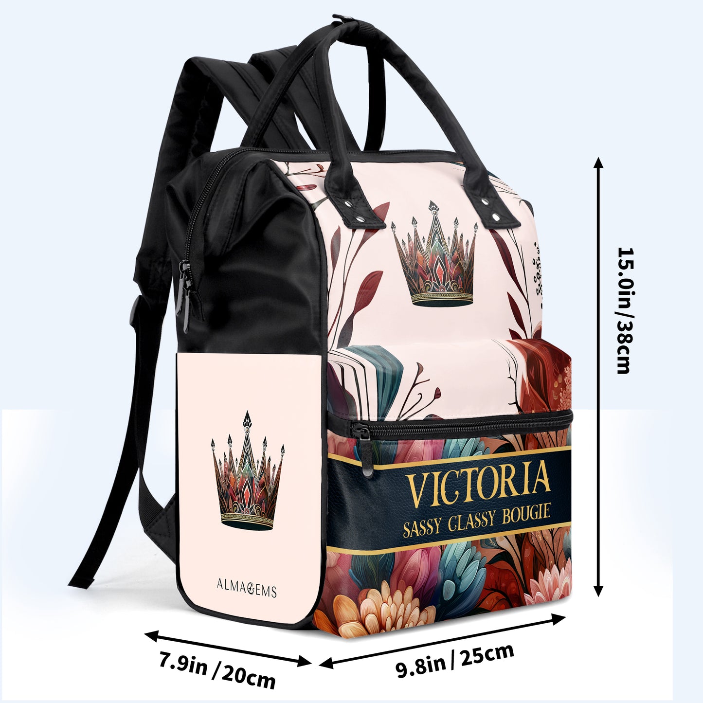 Mochila de viaje personalizada con diseño de pico de pato de Queen Flowers - DG004_DKB