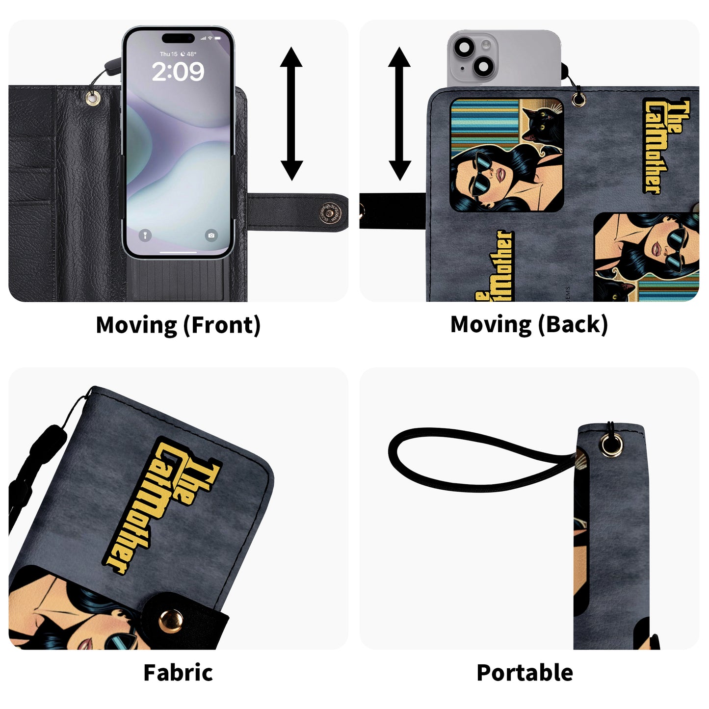 Portefeuille en cuir personnalisé pour téléphone avec motif animalier et texte - QCUSTOM09PW