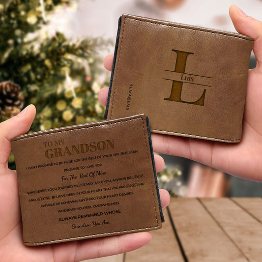 Portefeuille personnalisé en cuir pour homme avec message « Promesse d'amour et de vie pour petit-fils » - GSN003_MW