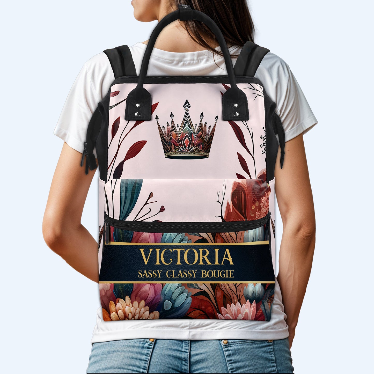 Mochila de viaje personalizada con diseño de pico de pato de Queen Flowers - DG004_DKB