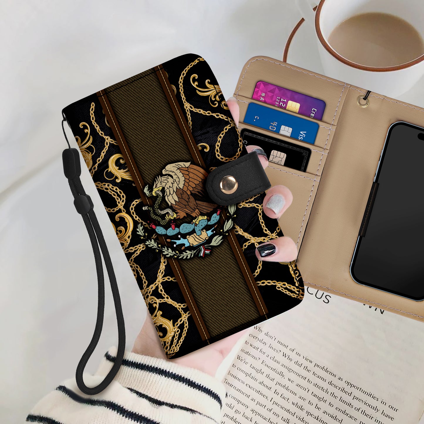 L'Aigle royal - Portefeuille en cuir personnalisé pour téléphone - ME007_PW