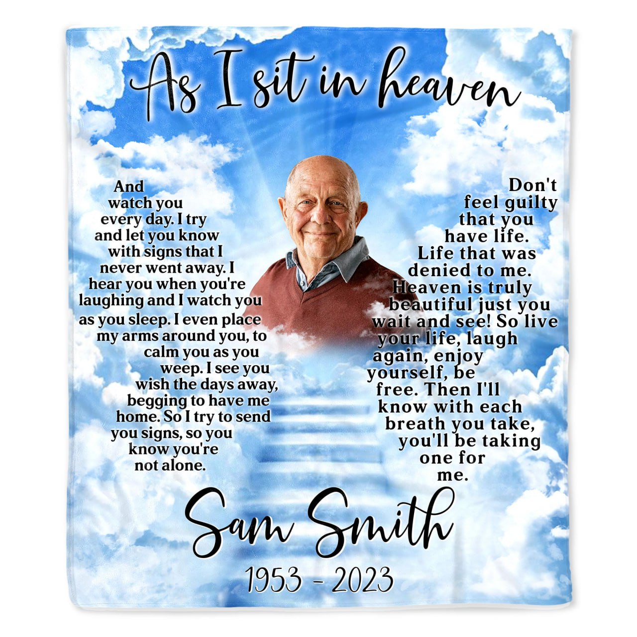 As I Sit In Heaven Clouds And Portrait Heartfelt Blanket - Personalized Custom Blanket - HME152_BLK