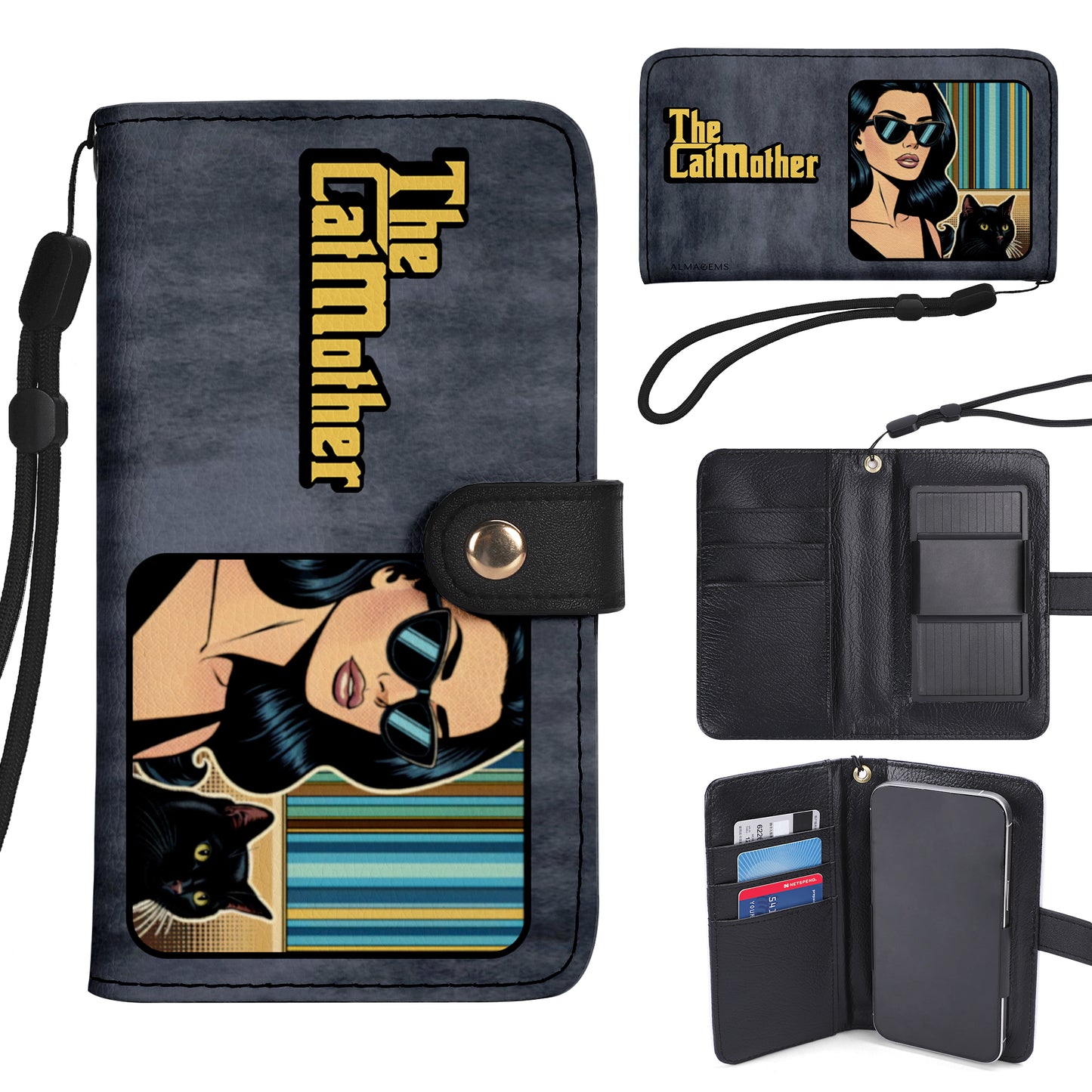 Portefeuille en cuir personnalisé pour téléphone avec motif animalier et texte - QCUSTOM09PW
