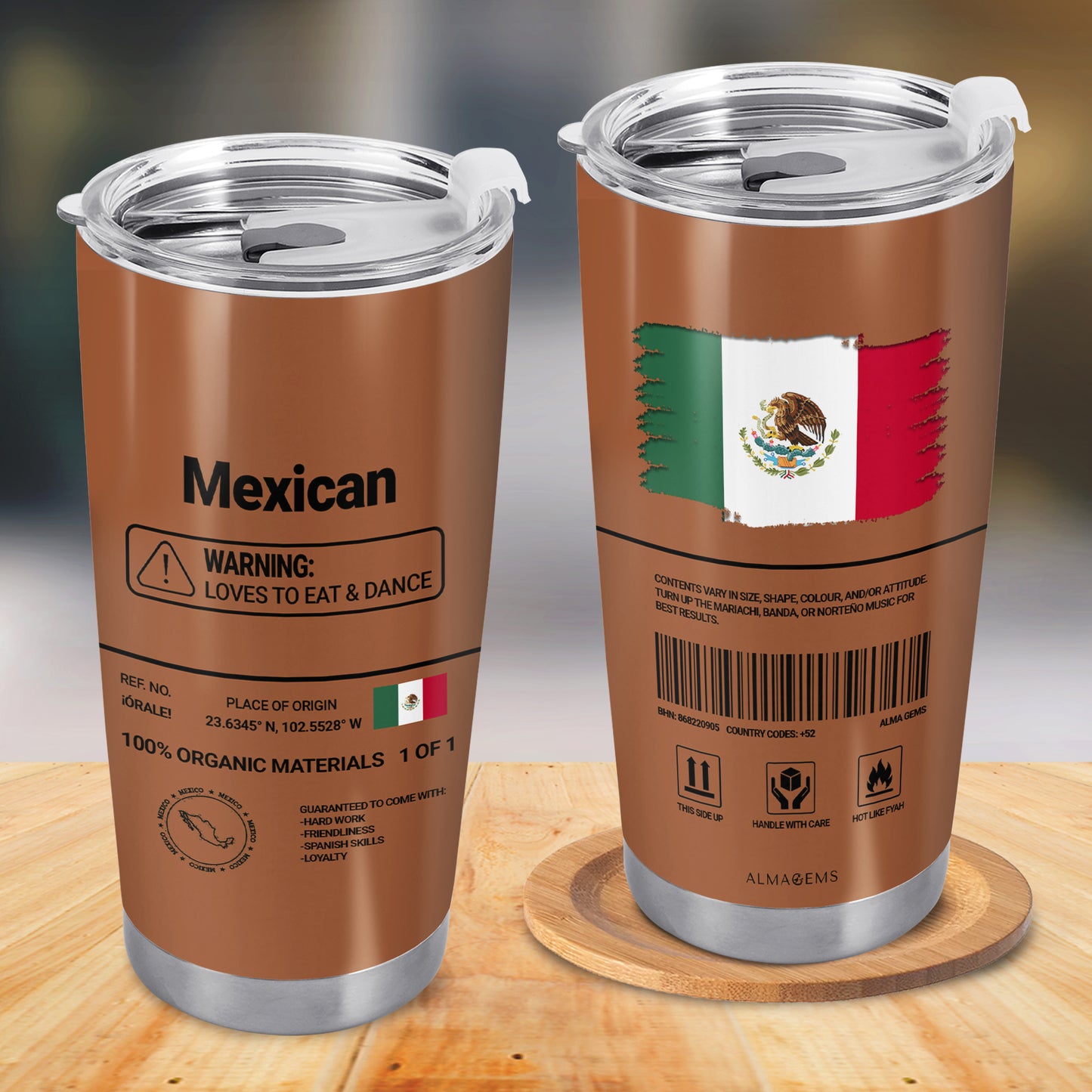 Valeurs nutritionnelles mexicaines - Gobelet personnalisé en acier inoxydable 20 oz 30 oz - ME055_TB