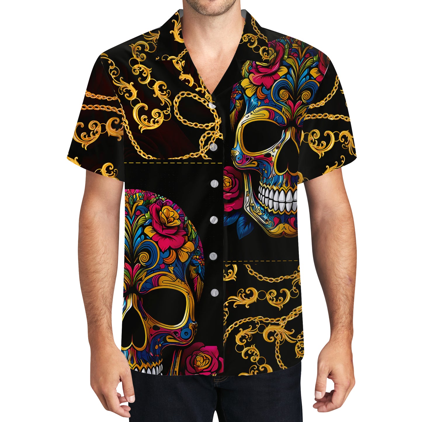 Élégantes chaînes de crânes – Chemise hawaïenne unisexe personnalisée – ME011_HW