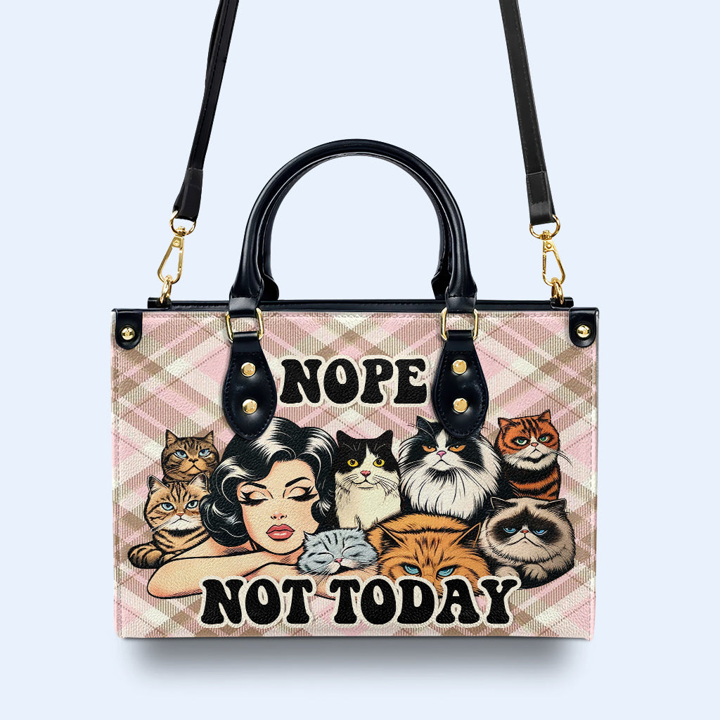 Non. Pas aujourd'hui ! Sac à main en cuir personnalisé pour les amoureux des chats - LL20