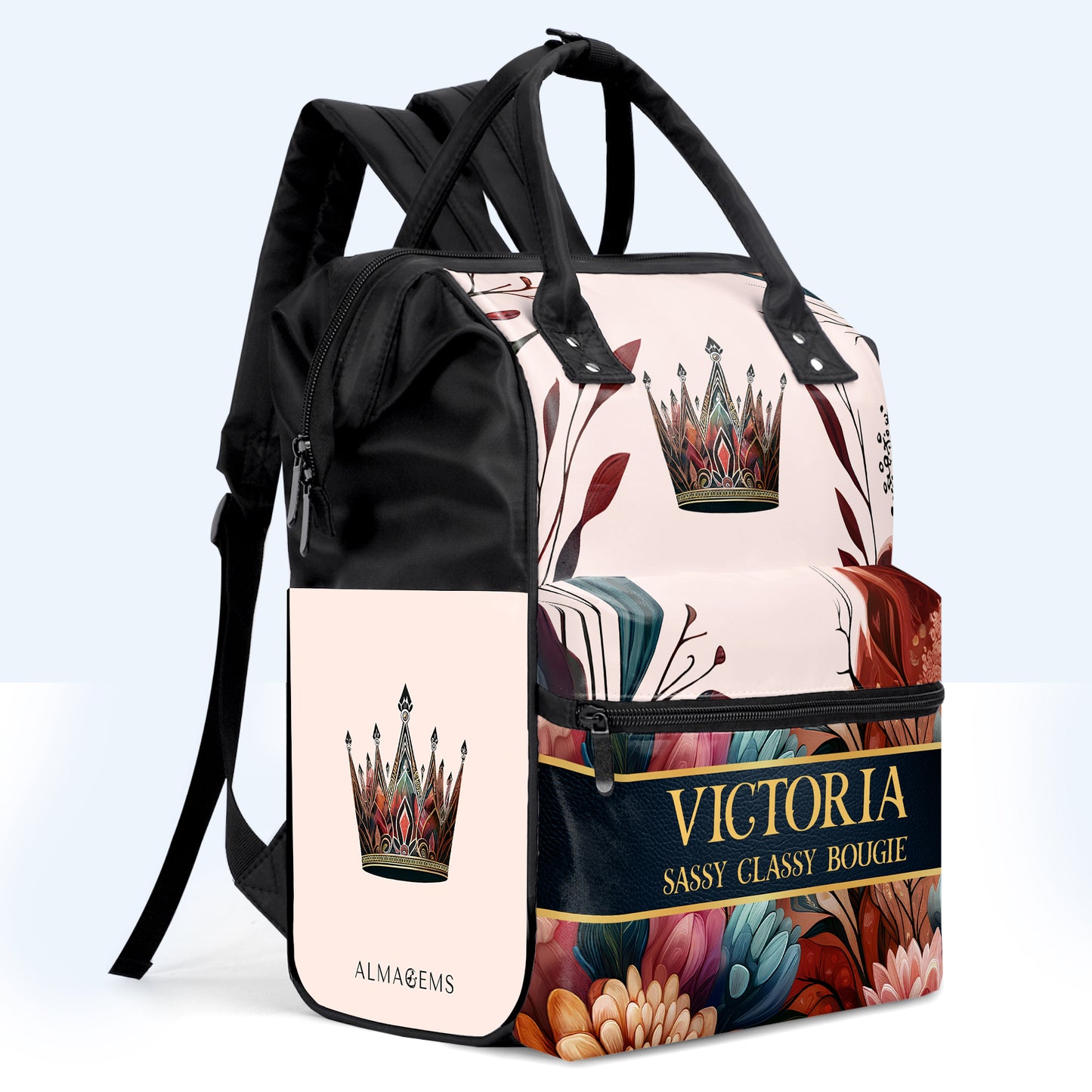 Mochila de viaje personalizada con diseño de pico de pato de Queen Flowers - DG004_DKB