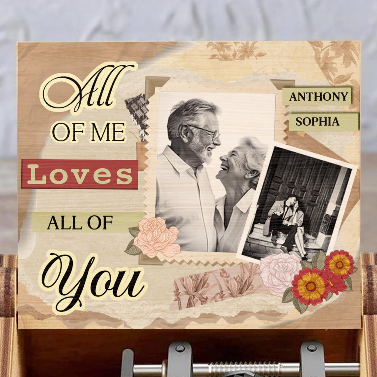 All Of Me Loves All Of You, Flowers and Vintage Photos - Custom Music Box With "You Are My Sunshine" Tune - CPL240_MZB