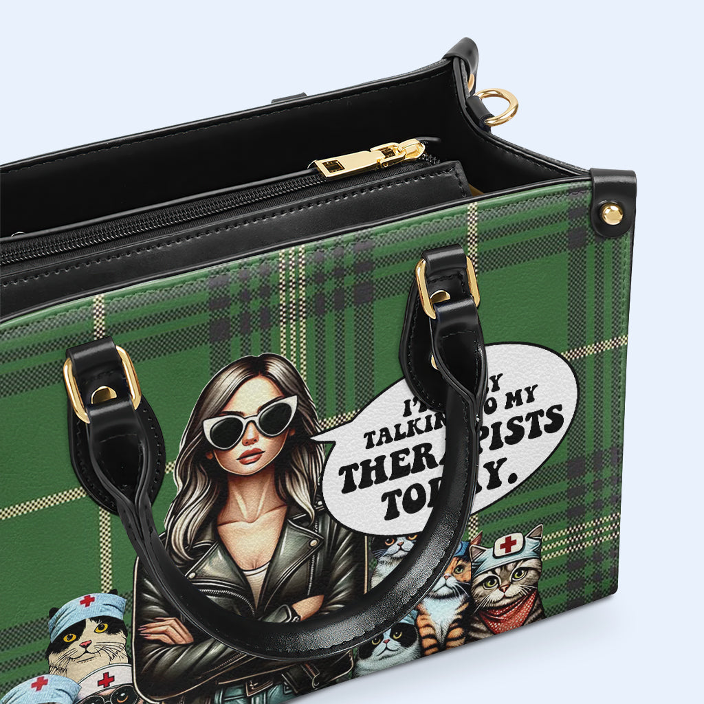 I'm Only Talking To My Therapists Today - Personalized Custom Leather Handbag For Cat Lovers - LL23