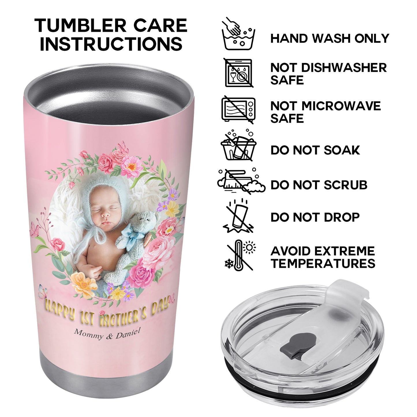 Fête des Mères - Gobelet personnalisé en acier inoxydable 20 oz 30 oz - TB_FM15