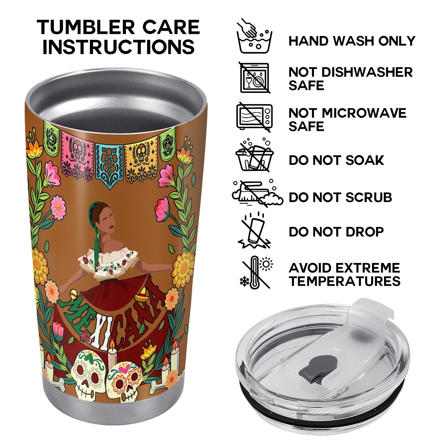 Mexicana - Vaso de acero inoxidable personalizado de 20 oz y 30 oz - TB_MX10