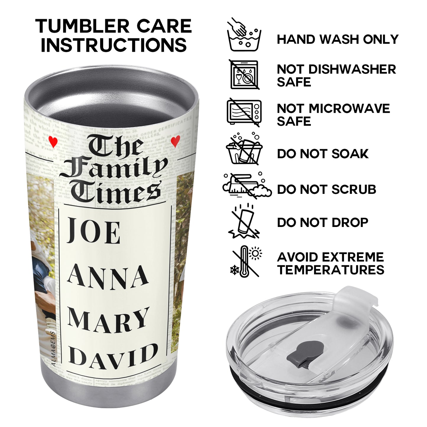 The Family Times - Gobelet personnalisé en acier inoxydable 20 oz 30 oz - TB_FM01