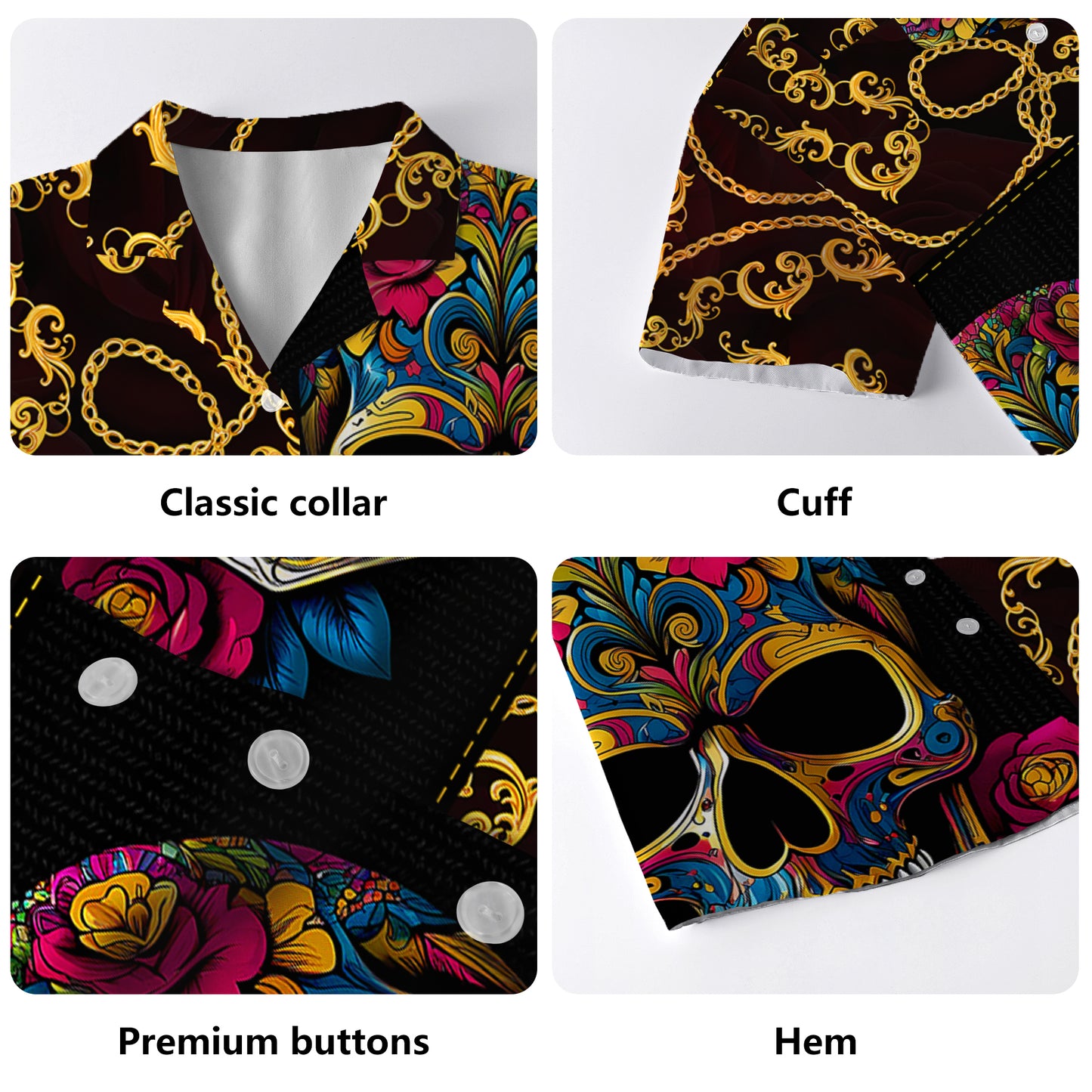 Élégantes chaînes de crânes – Chemise hawaïenne unisexe personnalisée – ME011_HW