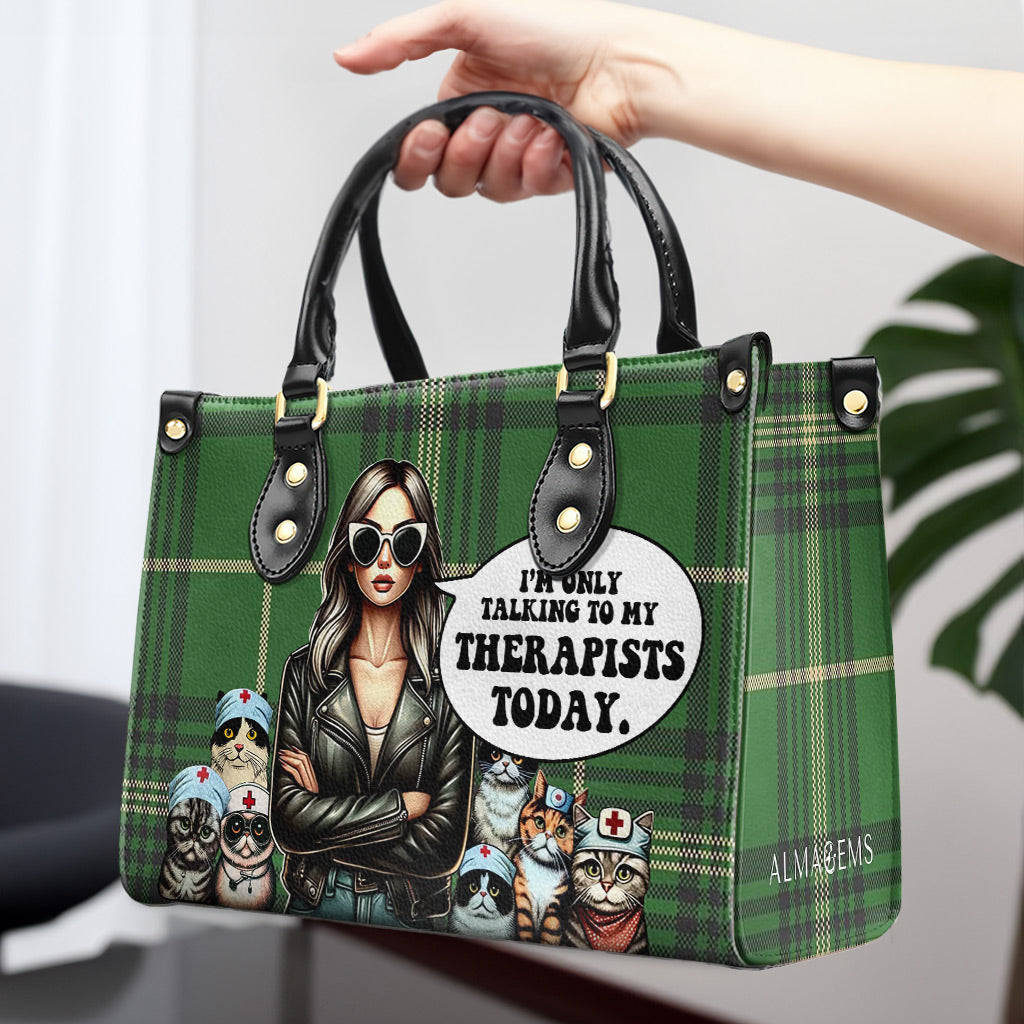 I'm Only Talking To My Therapists Today - Personalized Custom Leather Handbag For Cat Lovers - LL23