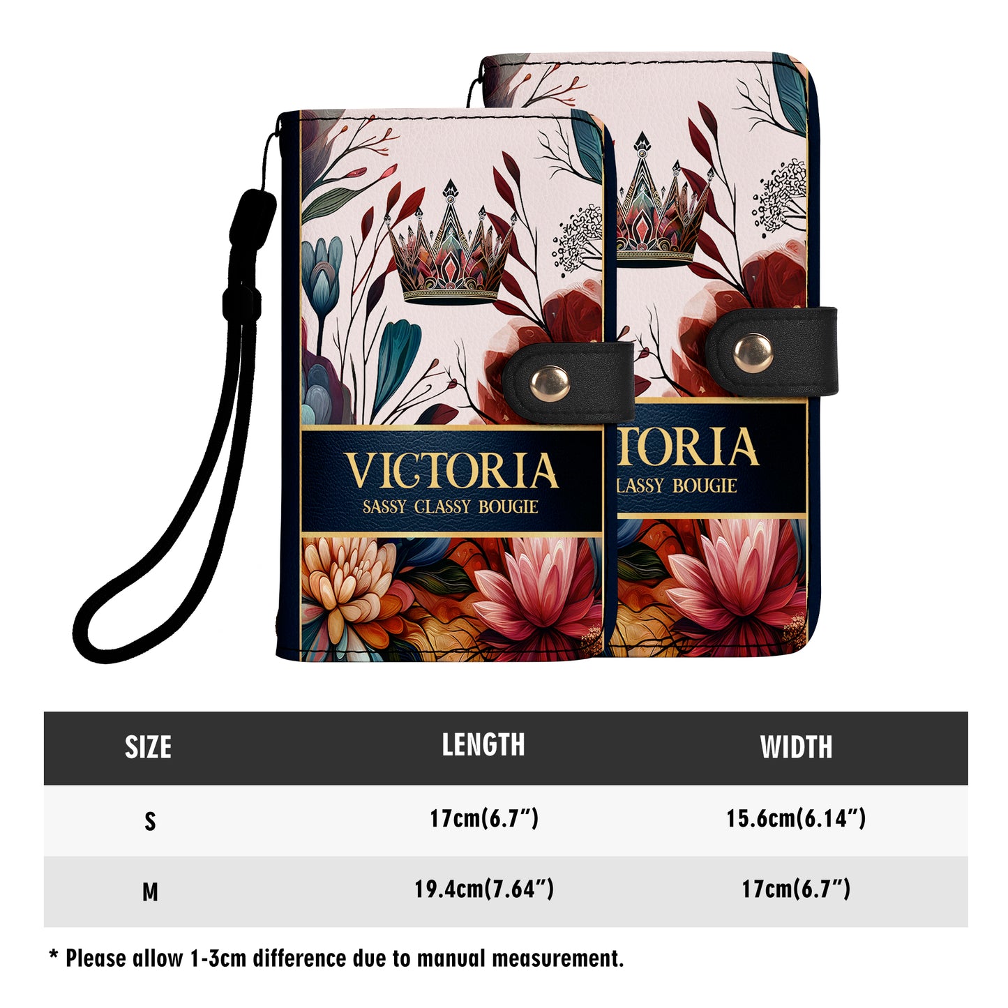 Portefeuille en cuir personnalisé pour téléphone Queen Flowers - DG035_PW