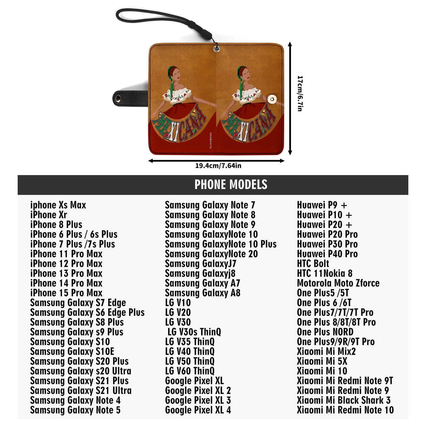 MEXICANA - Portefeuille en cuir personnalisé pour téléphone - ME006_PW