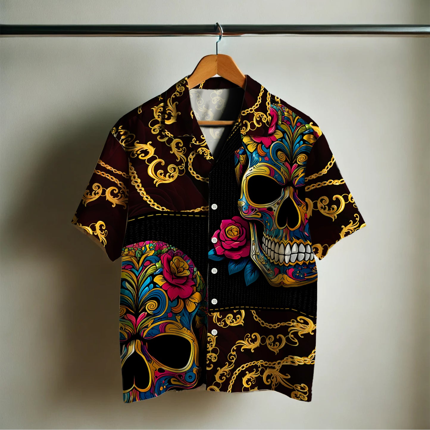 Élégantes chaînes de crânes – Chemise hawaïenne unisexe personnalisée – ME011_HW