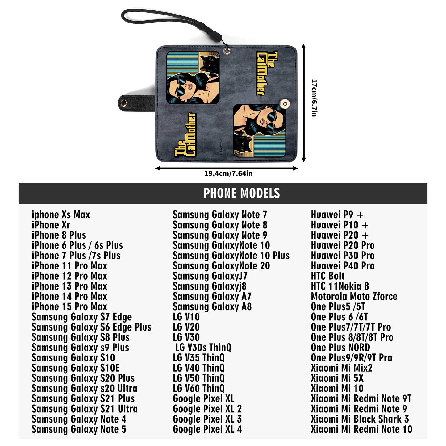 Portefeuille en cuir personnalisé pour téléphone avec motif animalier et texte - QCUSTOM09PW