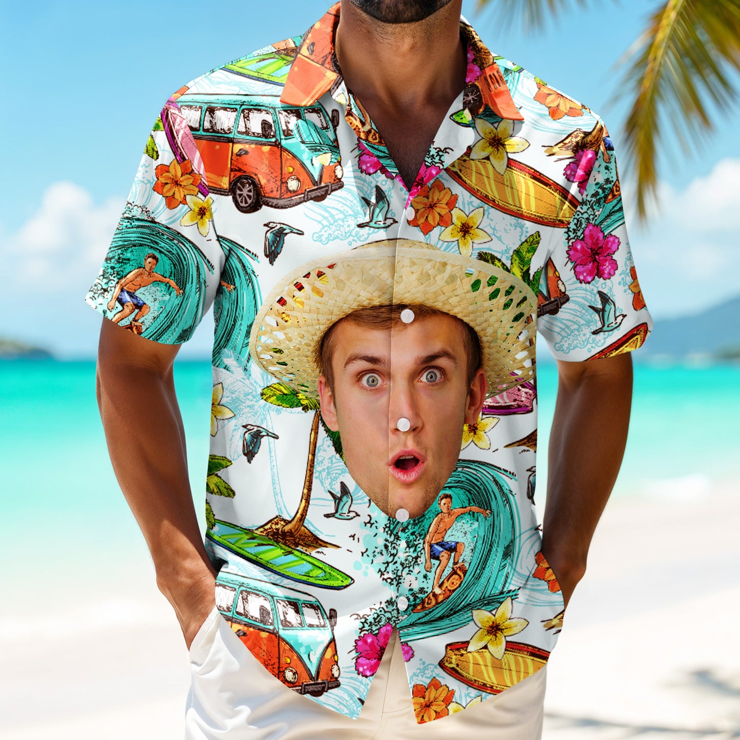 Celebrate Summer Vibes, Surfer And Tropical Flowers