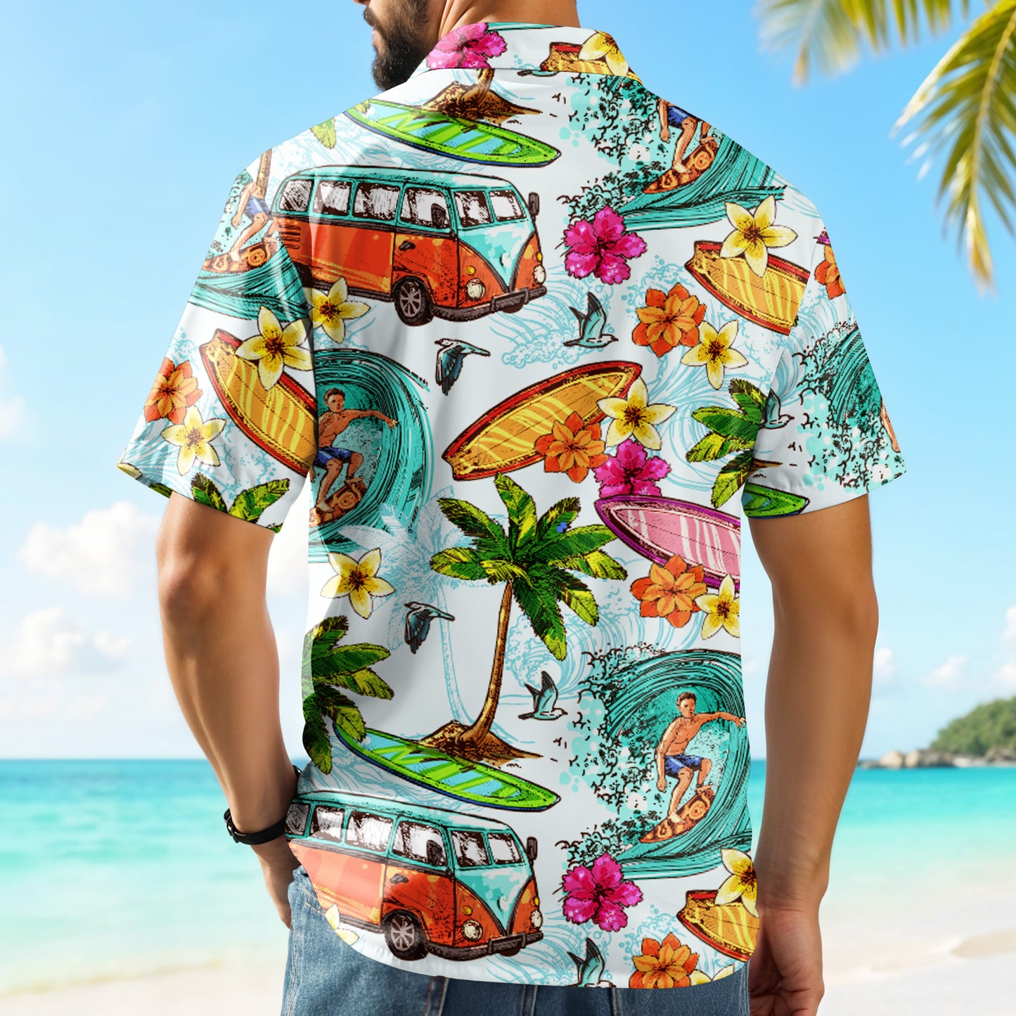 Celebrate Summer Vibes, Surfer And Tropical Flowers