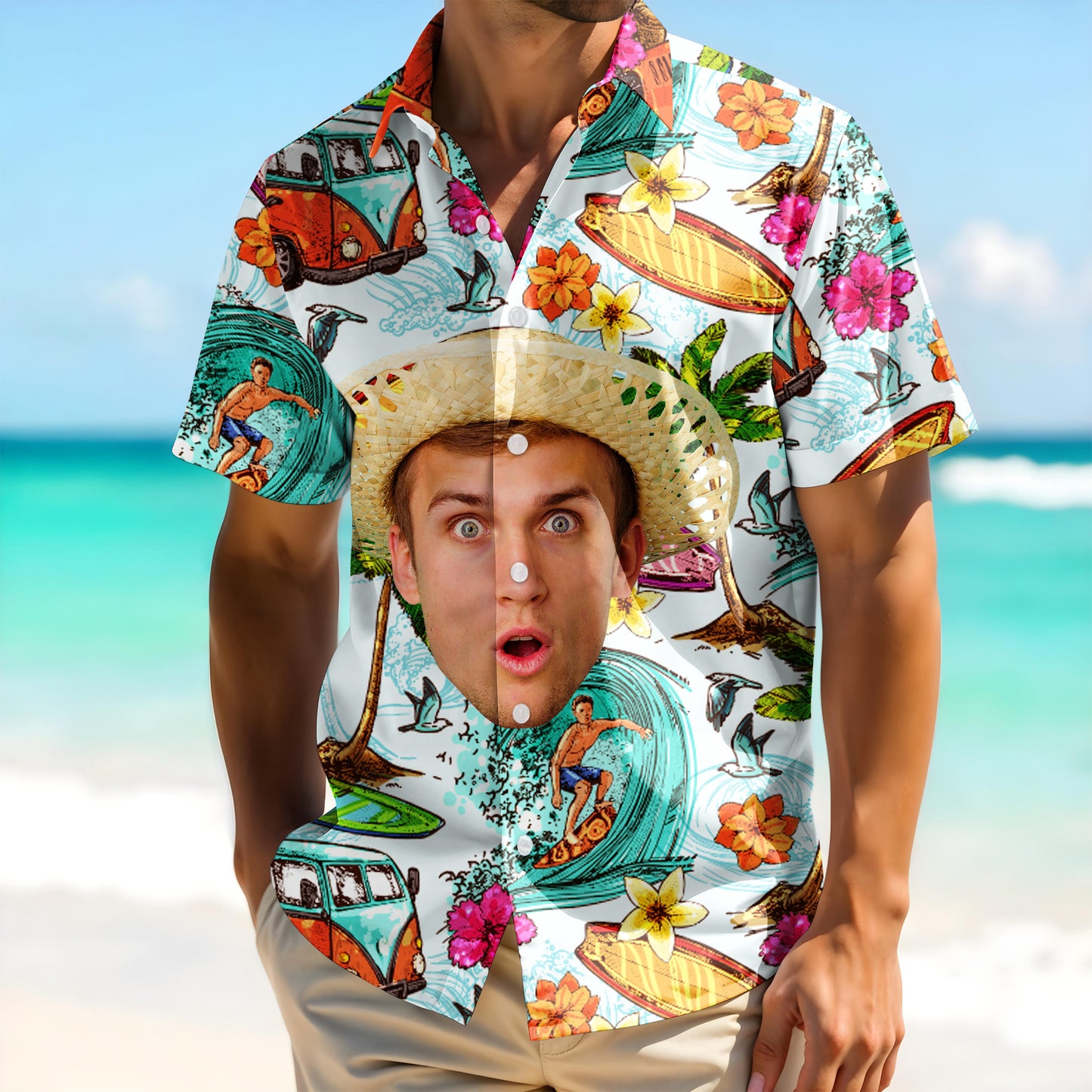 Celebrate Summer Vibes, Surfer And Tropical Flowers