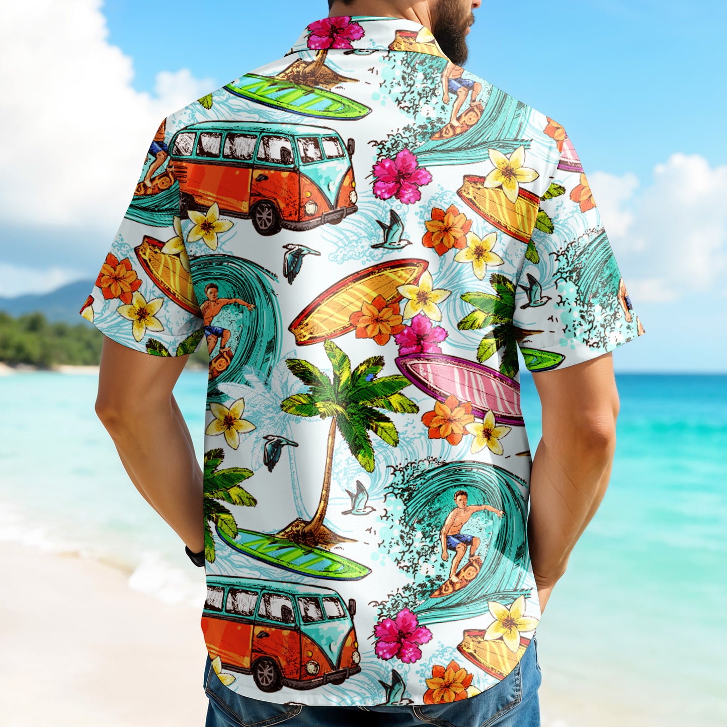 Celebrate Summer Vibes, Surfer And Tropical Flowers