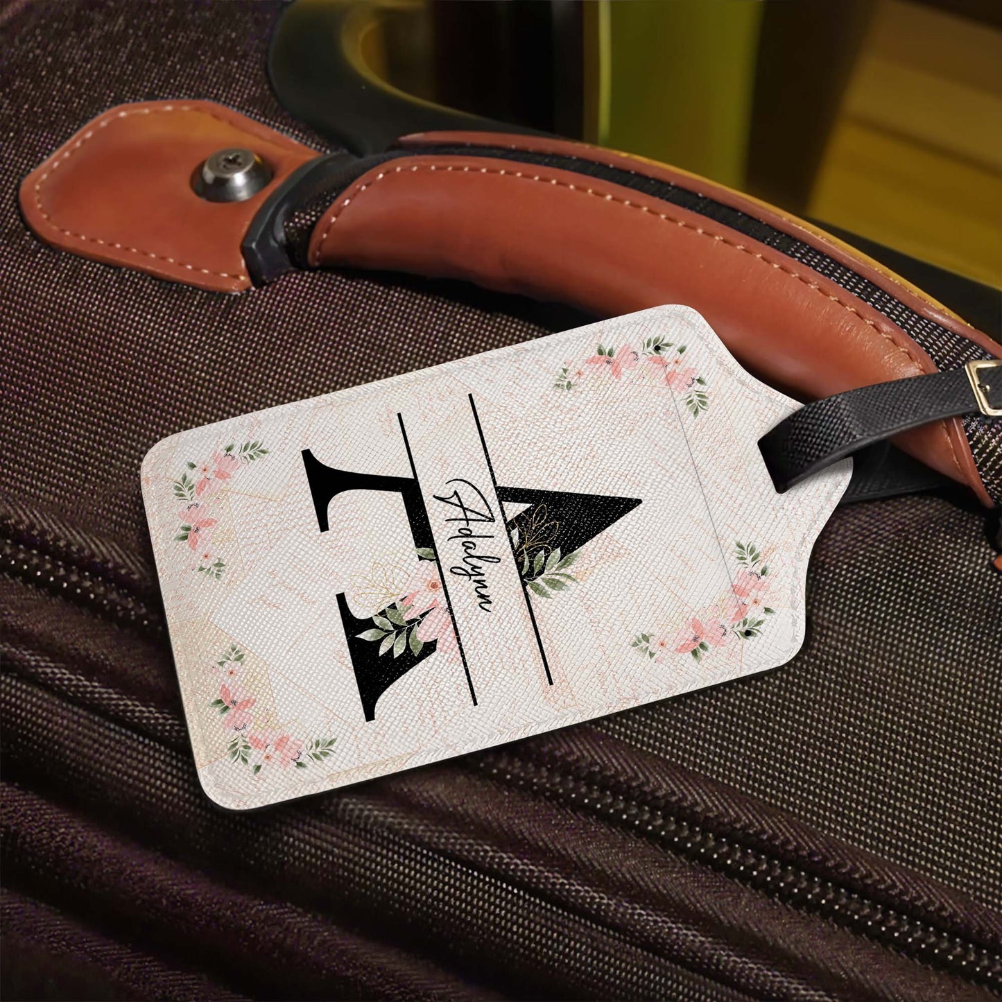 Chic Floral Initial Personalized Luggage Tag