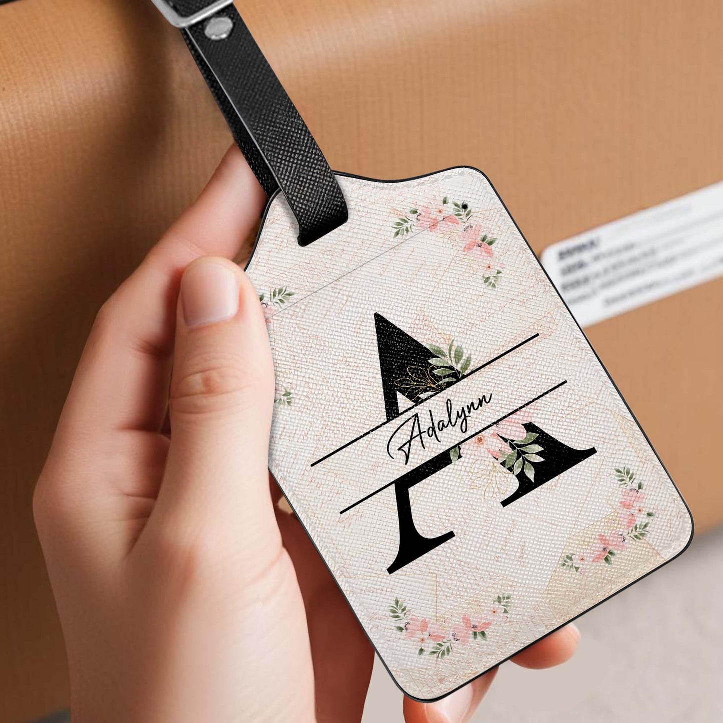 Chic Floral Initial Personalized Luggage Tag