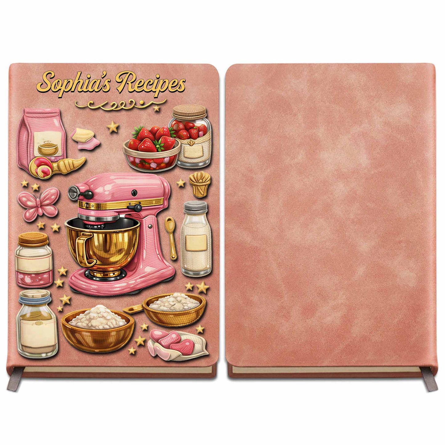 Baking Is Love Made Visible With Stand Mixer And Strawberries - Personalized Leather Journal - BAKE002_LEJO