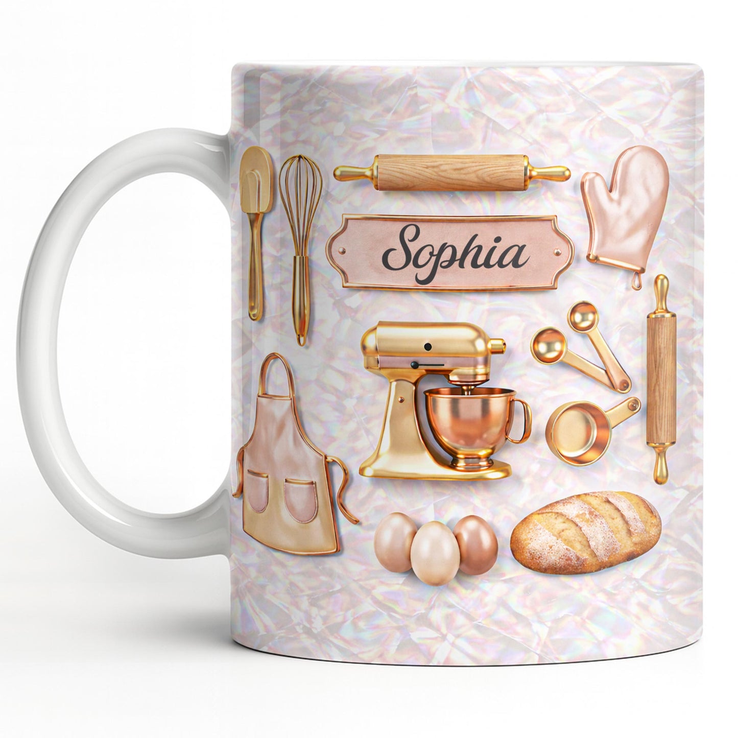 Baking Is Love Made Visible With Gold Mixer And Kitchen Tools - Personalized Custom Coffee Mug - BAKE019_MG