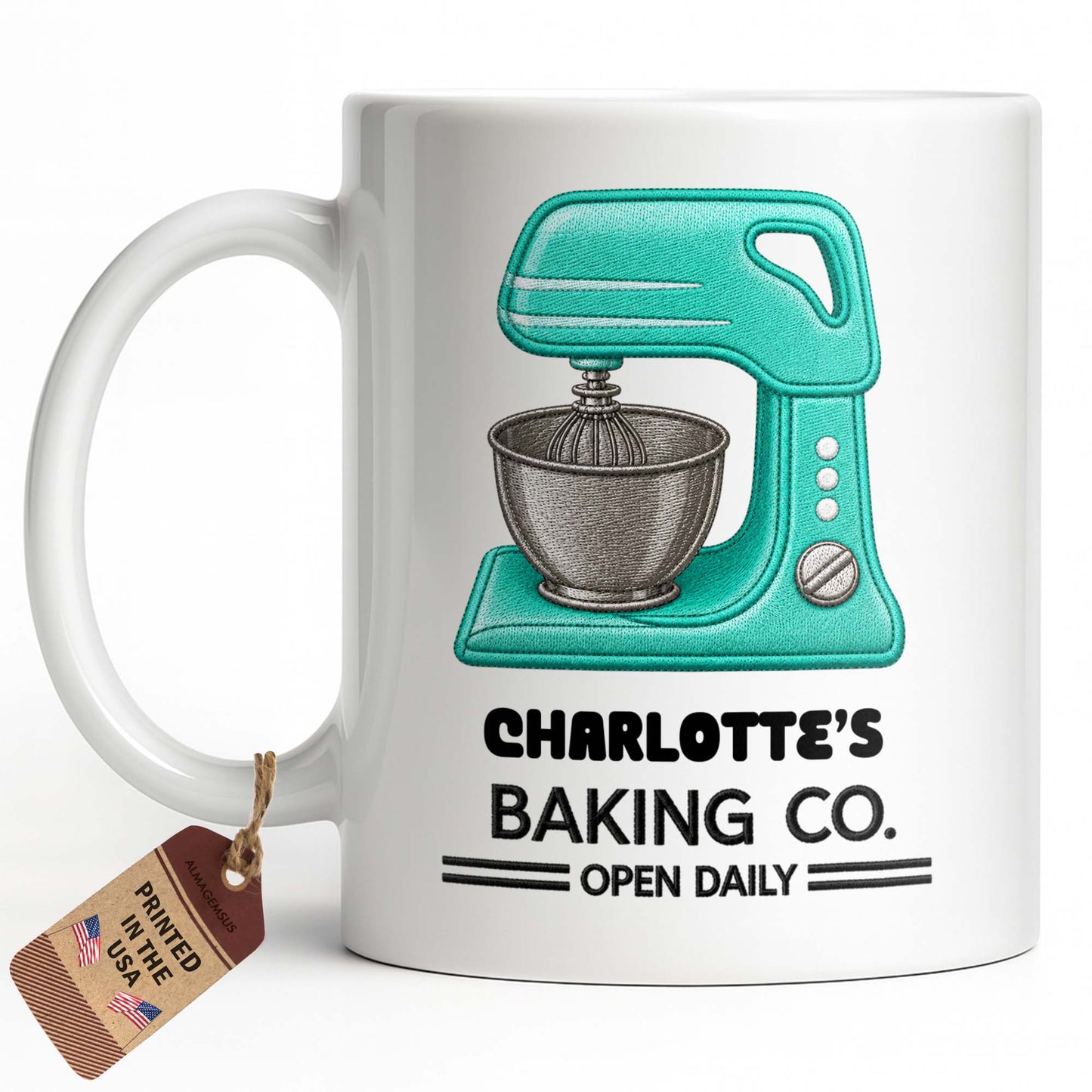Baking Co. Open Daily With Custom Dough Mixer 3D Embroidery Style - Personalized Custom Coffee Mug - BAKE043_MG