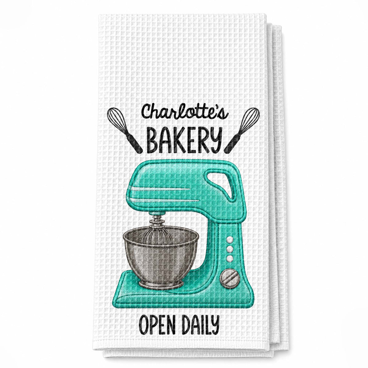 My Bakery Open Daily With Dough Mixer And Whisks - Personalized Kitchen Towel - BAKE058_TOWL