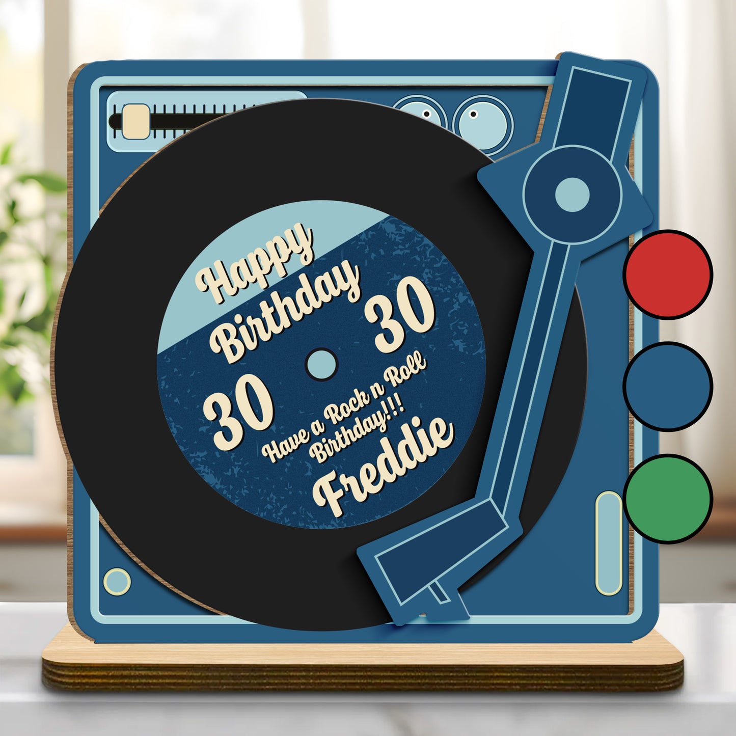 Happy Birthday, Have A Rock N' Roll Birthday, Record Player Design - Personalized Custom 2-Layer Wood Plaque With Flat Base - BDAY002_WPLA
