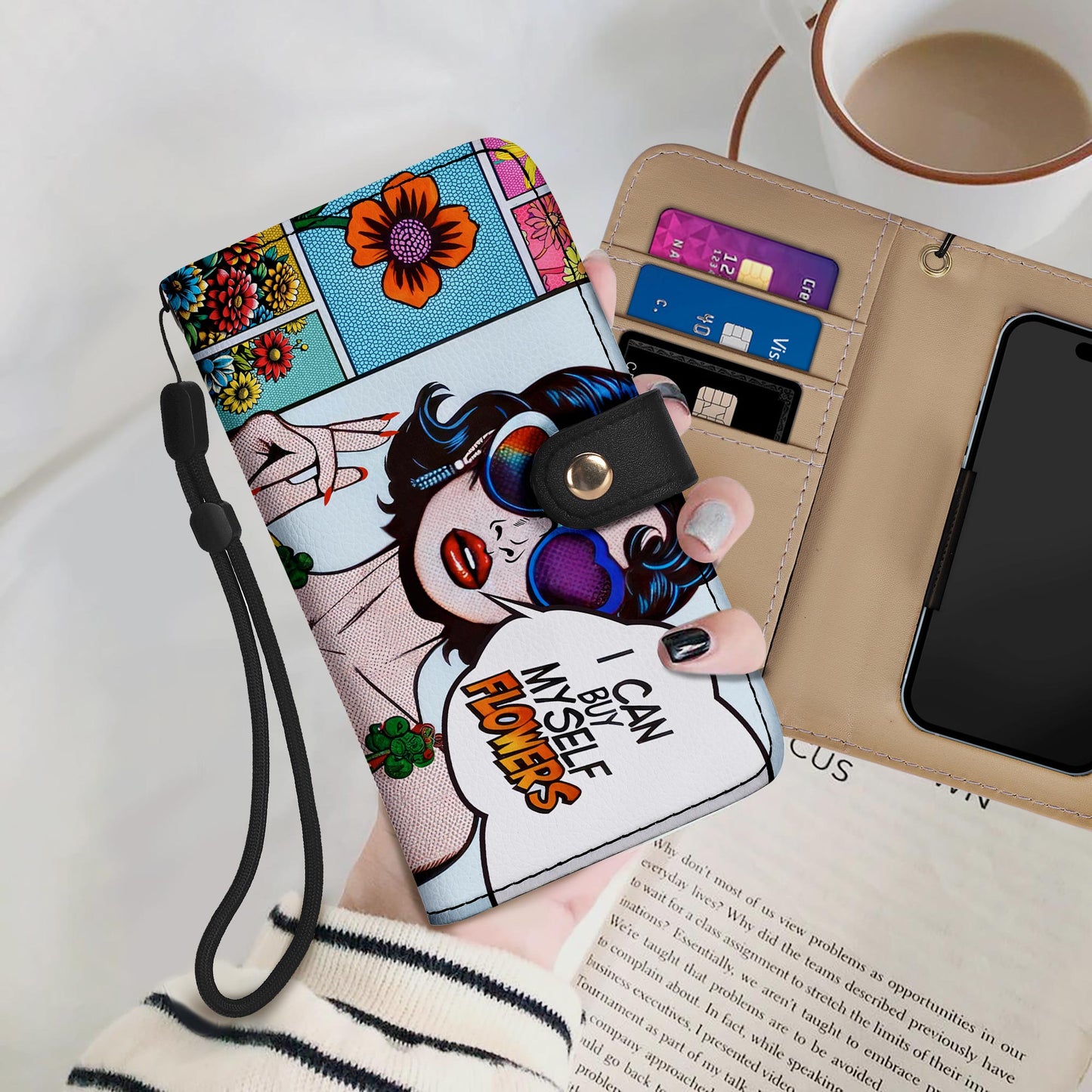 Puedo comprarme flores - Cartera de cuero personalizada para teléfono - BF02PW