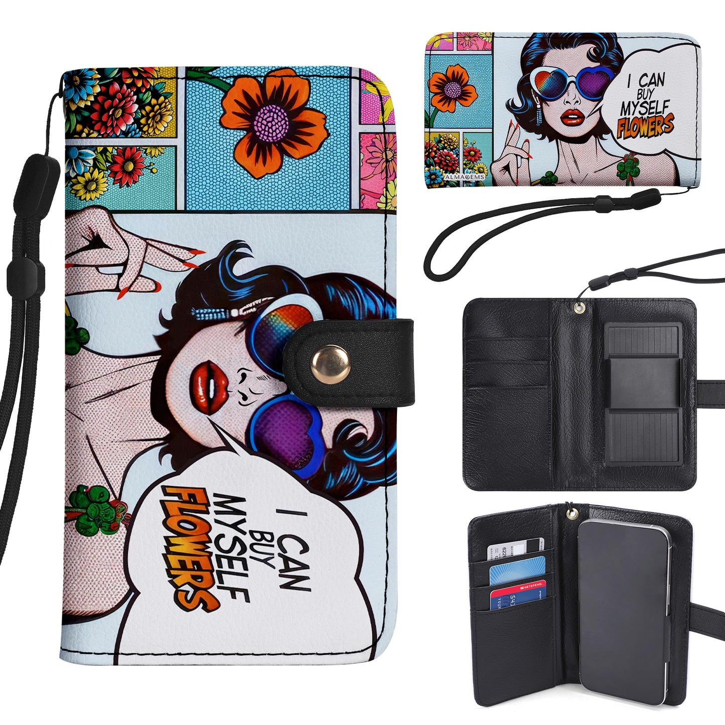 Puedo comprarme flores - Cartera de cuero personalizada para teléfono - BF02PW