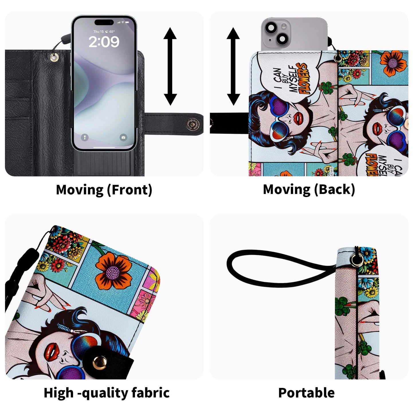 Puedo comprarme flores - Cartera de cuero personalizada para teléfono - BF02PW