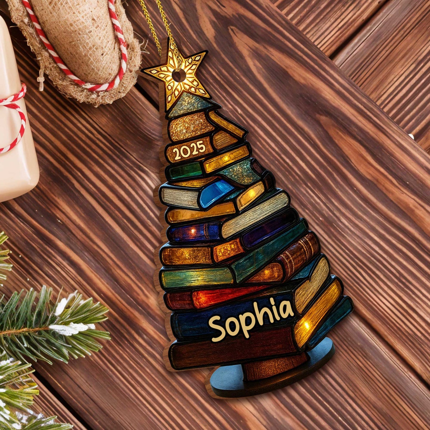 Beautiful Tree Ornament With Star - Personalized Custom Wood Ornament, Custom Shaped - BLV007_WDO