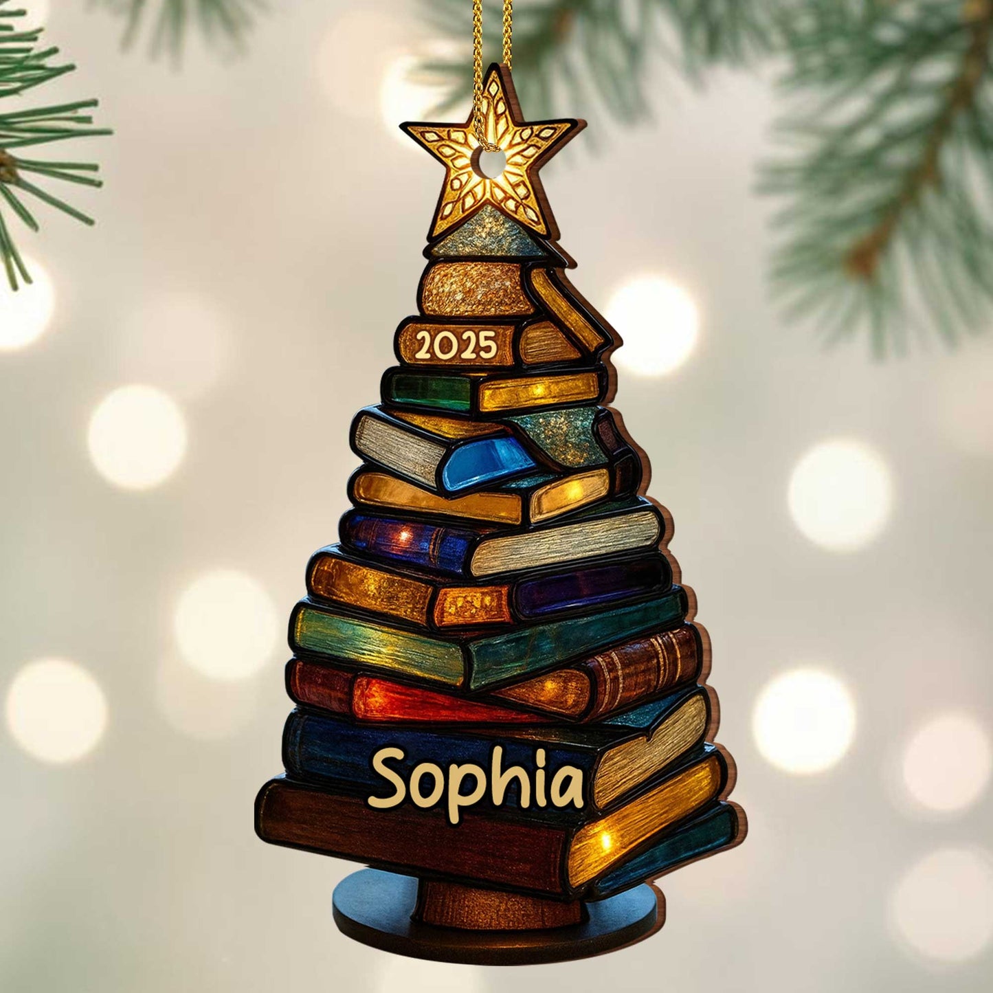 Beautiful Tree Ornament With Star - Personalized Custom Wood Ornament, Custom Shaped - BLV007_WDO