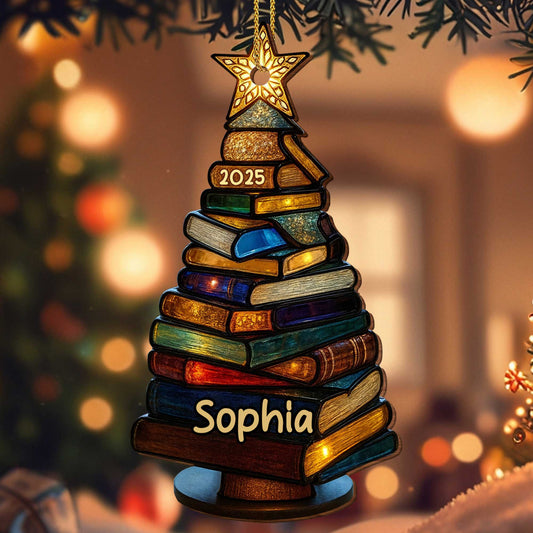 Beautiful Tree Ornament With Star - Personalized Custom Wood Ornament, Custom Shaped - BLV007_WDO