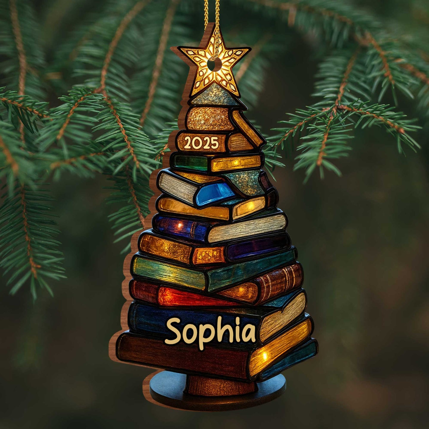 Beautiful Tree Ornament With Star - Personalized Custom Wood Ornament, Custom Shaped - BLV007_WDO