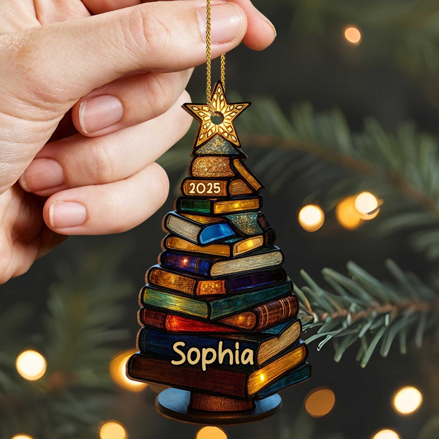 Beautiful Tree Ornament With Star - Personalized Custom Wood Ornament, Custom Shaped - BLV007_WDO