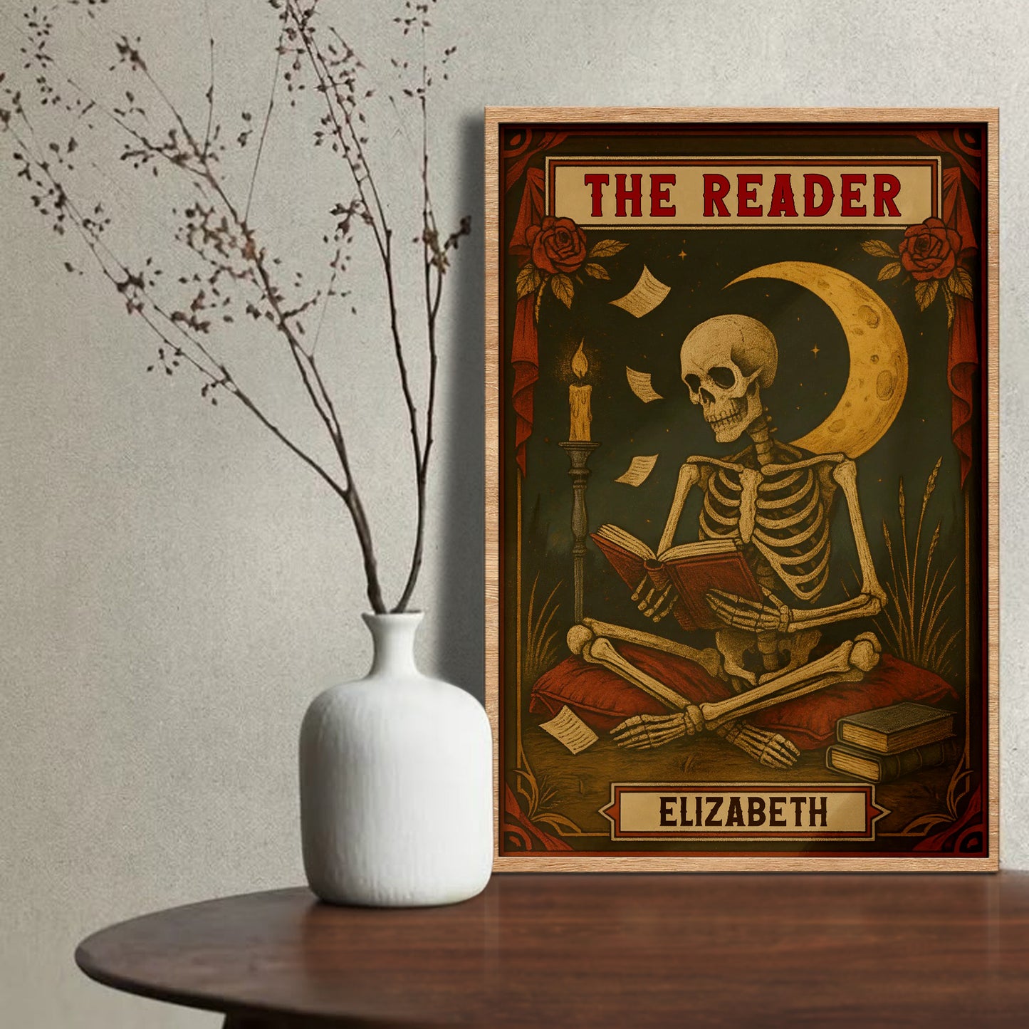 The Reader Skeleton With Books And Candles