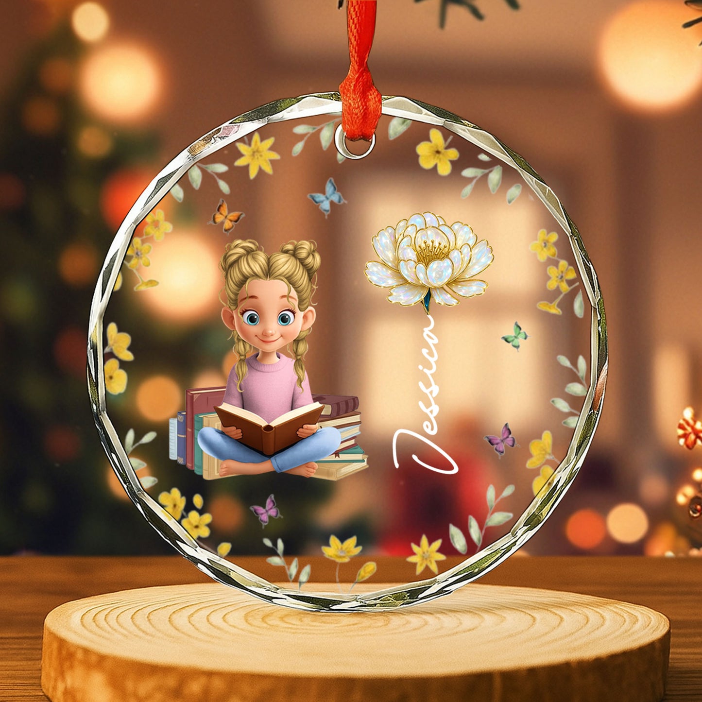 Charming Girl Reading Among Flowers And Butterflies