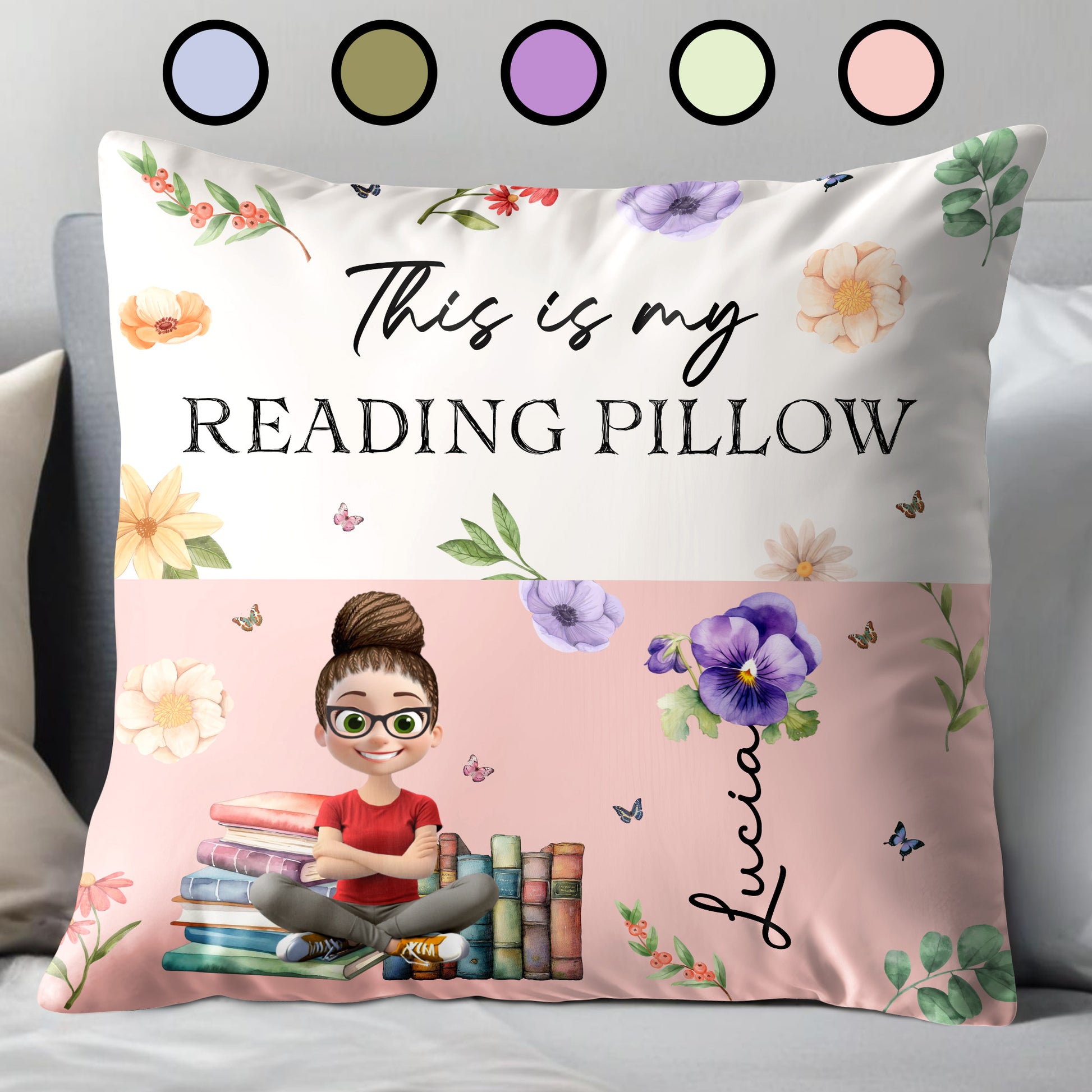 This Is My Reading Pillow With Books And Flowers