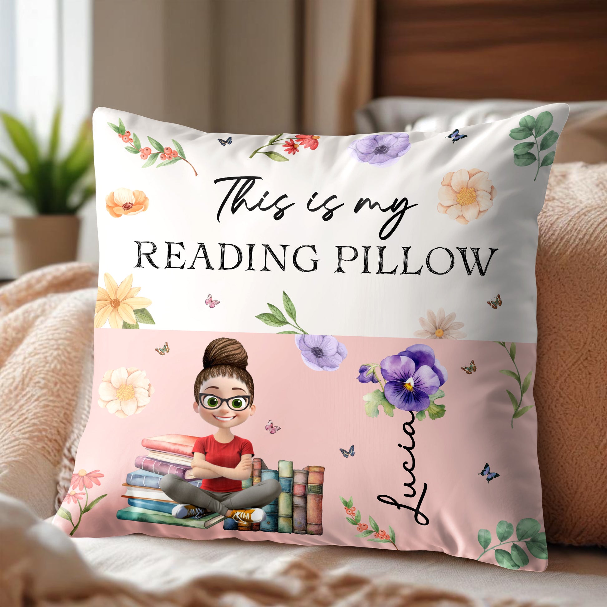 This Is My Reading Pillow With Books And Flowers