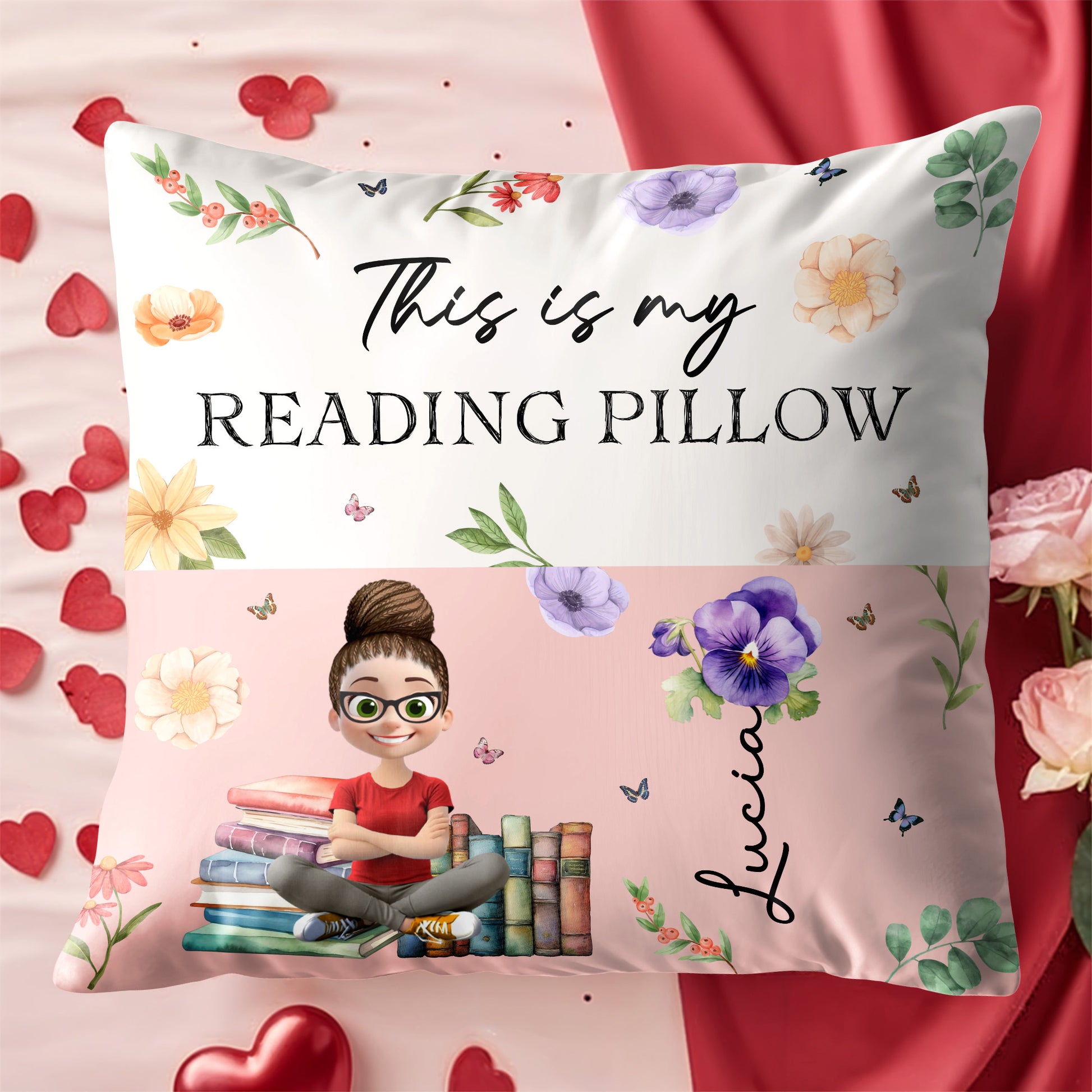 This Is My Reading Pillow With Books And Flowers