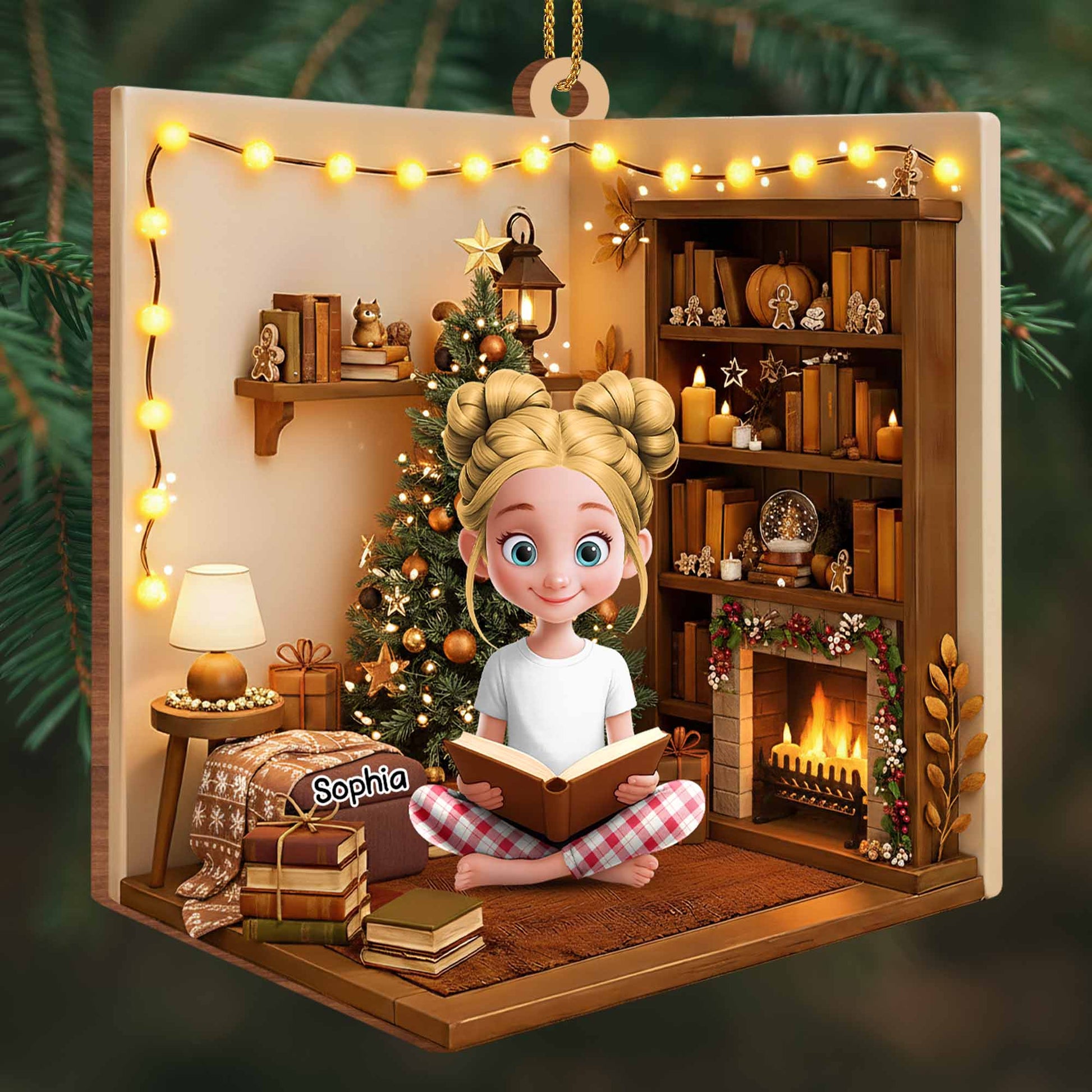 Cozy Christmas Moments With Books, Christmas Tree, And Fireplace