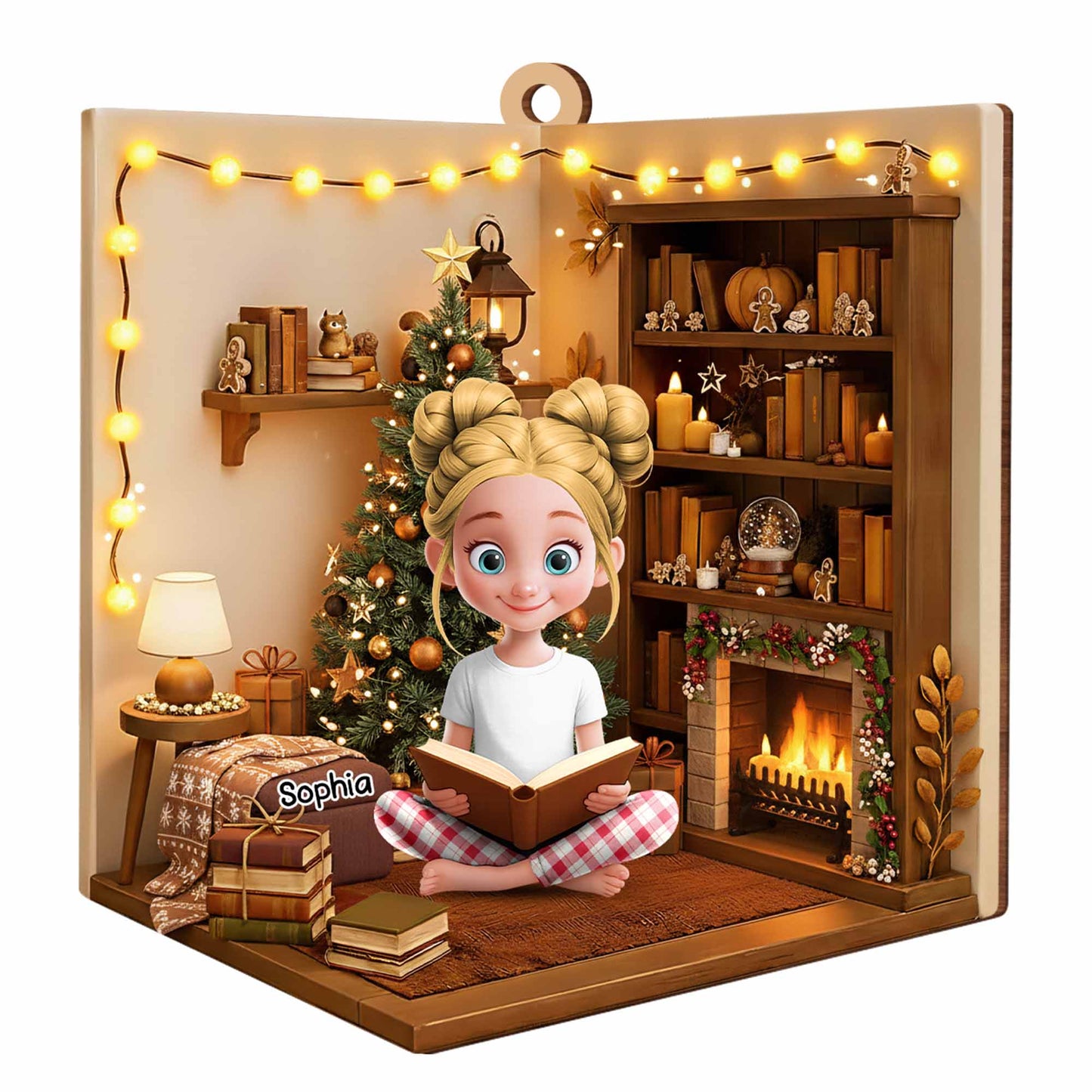 Cozy Christmas Moments With Books, Christmas Tree, And Fireplace