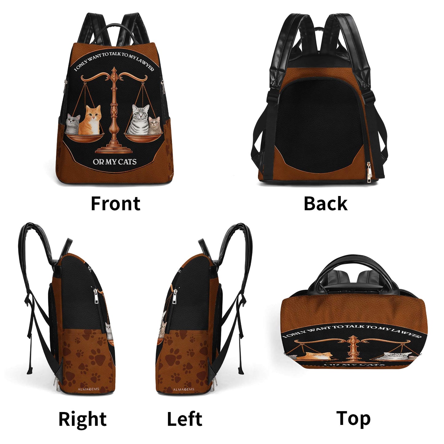 Mon avocat ou mes chats - Sac à dos en cuir personnalisé - BP_CAT02
